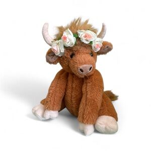 Brown Plush Highland Cow with Floral Crown